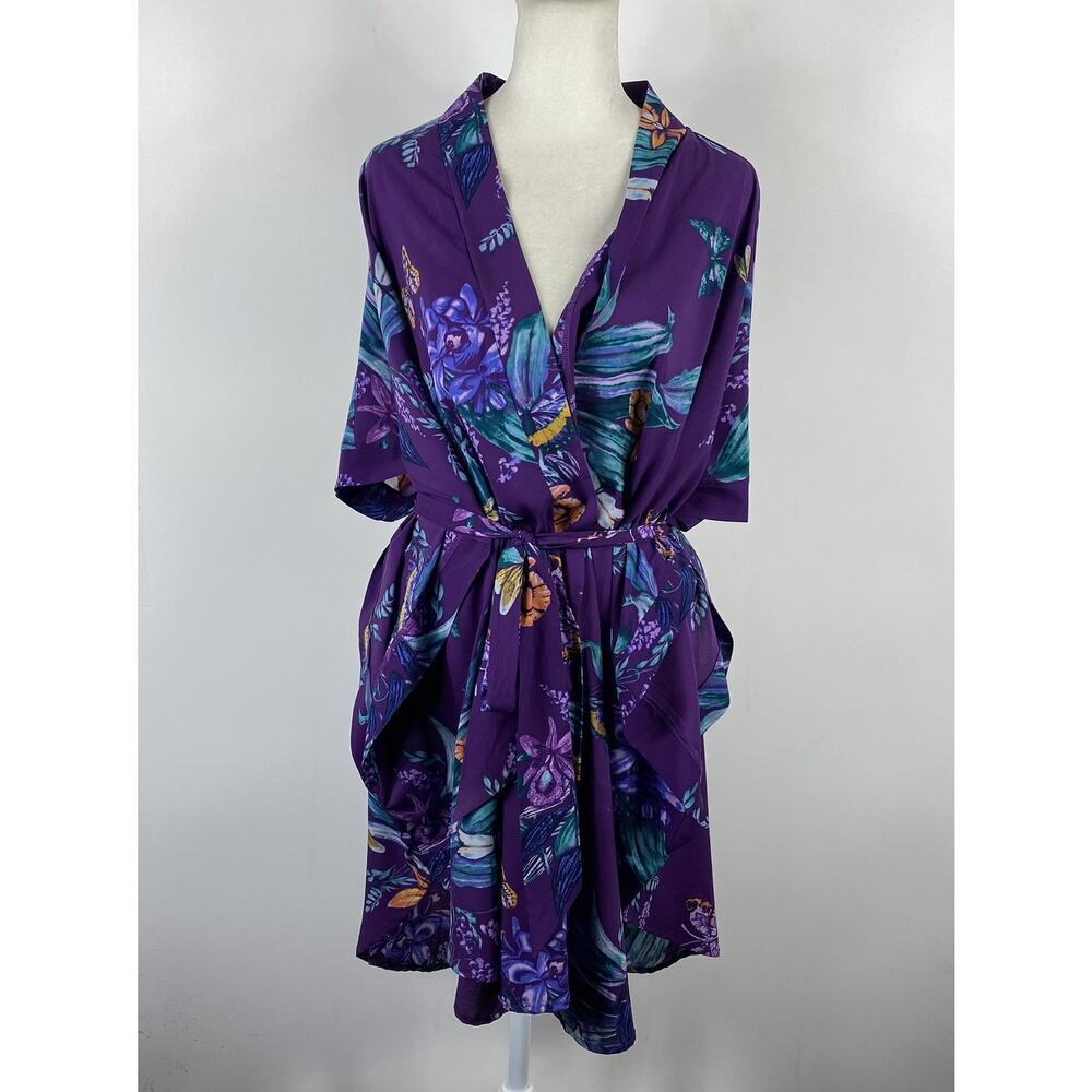 Soma Robe Small Medium Purple Floral Chiffon Kimono Belted